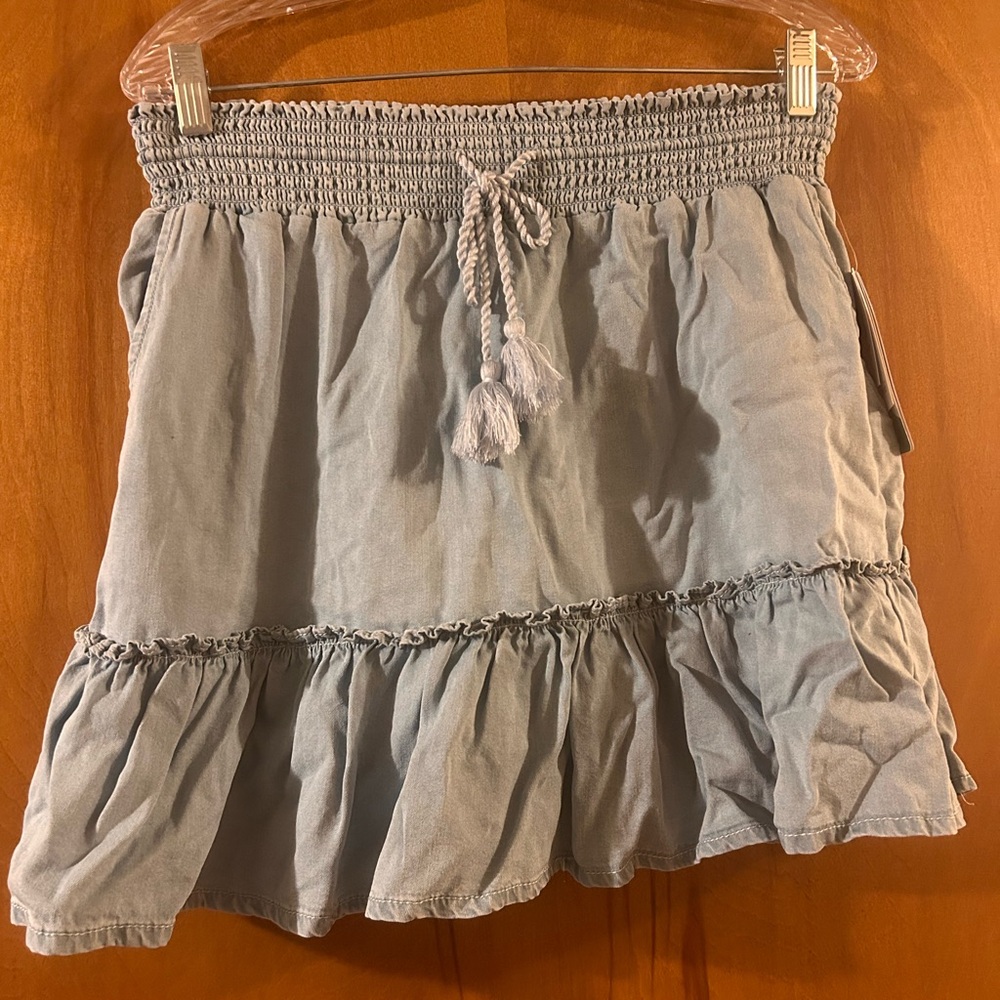 Westbound Gray Bubble Mini Skirt with Smocked Tie Front Size Small NWT